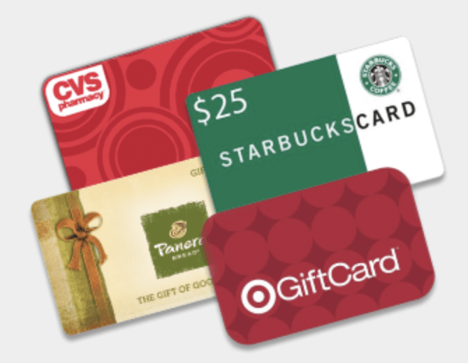 various gift cards from stores and restaurants